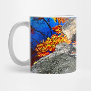 Brilliant fall foliage reflecting on calm water Mug